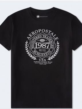Aeropostale T-shirt  Black Tee with White 1987 Crest Graphic 6231 007